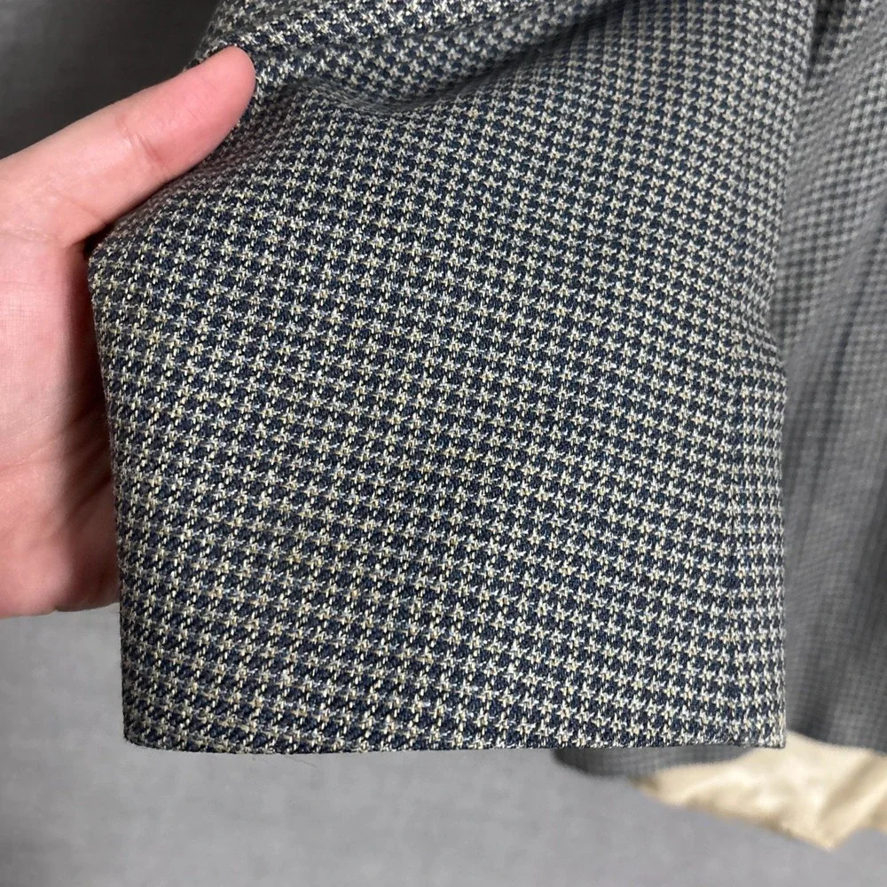 Vintage Hart Schaffner Marx Sport Coat 43R Blue Tan Check Wool Jacket Blazer